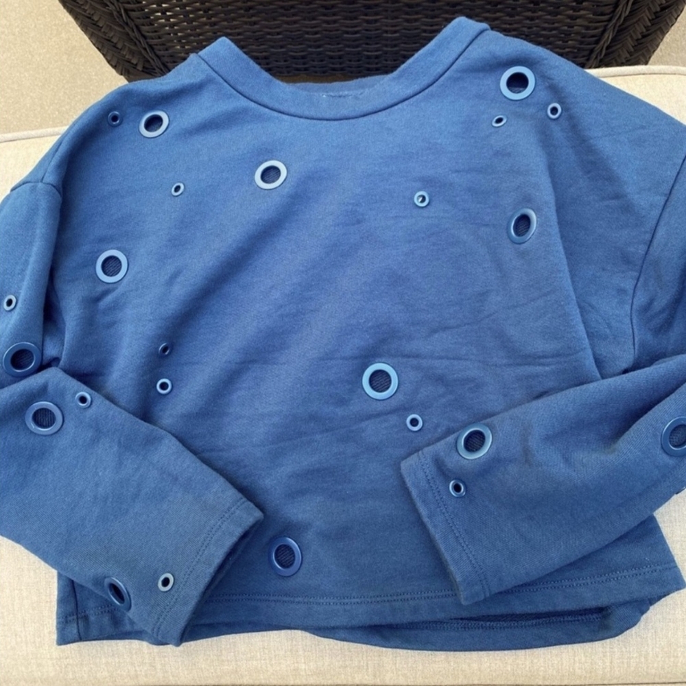 ALO Yoga Blue Crop Top with Cutout Details